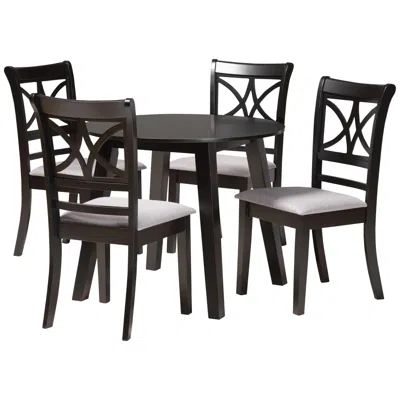 Baxton Studio Brooke Gray Fabric 5-piece Dining Table And Chairs Set In Black