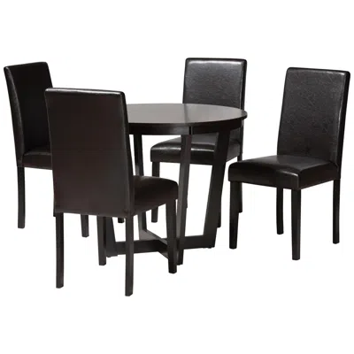 Baxton Studio Bruna Dark Brown Faux Leather 5-piece Dining Set In Black