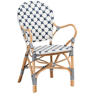 Baxton Studio Bryson Blue And White Woven Rattan French Bistro Chair