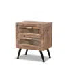 Baxton Studio Calida Mid-century Modern 22.8" Whitewashed Finished Wood And Rattan 2-drawer Nightstand In Natural Brown,black