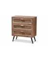 Baxton Studio Calida Mid-century Modern 30.7" Whitewashed Finished Wood And Rattan 3-drawer Storage Cabinet In Natural Brown,black
