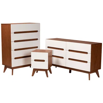 Baxton Studio Calypso Walnut Brown And White Wood 3-piece Storage Set In Multi
