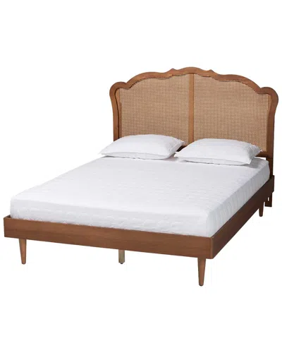 Baxton Studio Camden Mid-century Wood & Rattan King Size Platform Bed In Brown