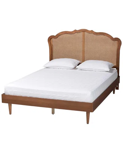 Baxton Studio Camden Mid-century Wood & Rattan Queen Size Platform Bed In Brown