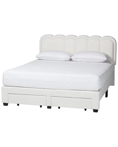Baxton Studio Caradonna Teddy-bear Fabric Queen Bed With Storage Drawers In White