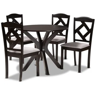 Baxton Studio Carlin Gray Fabric Dark Brown Wood 5-piece Dining Set