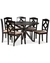 Baxton Studio Carlin Sand Fabric Upholstered & Dark Brown Finished Wood 7-piece Dining Set In Sand