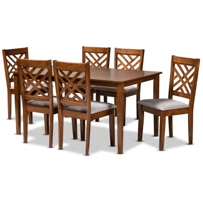 Baxton Studio Caron Walnut Brown Wood 7-piece Dining Table And Chair Set