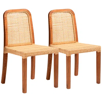 Baxton Studio Caspia Natural Walnut Brown Dining Chairs Set Of 2