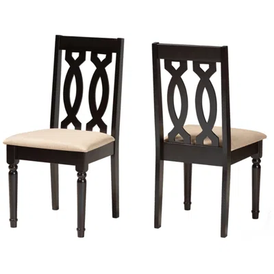 Baxton Studio Cherese Sand Fabric Upholstered Wood 2-piece Dining Chair Set In Black