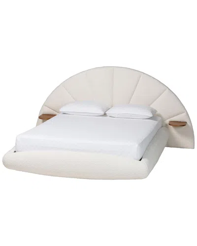 Baxton Studio Cherise Modern Boucle Floating Bed With Built-in Shelves In White