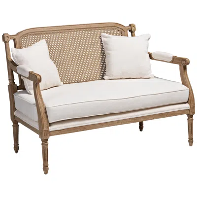 Baxton Studio Clemence 48 3/4"w Ivory And Oak Wood Loveseat In Brown
