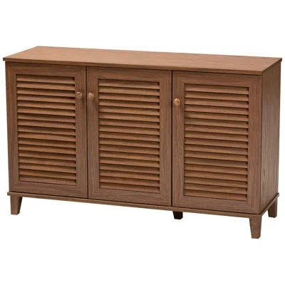 Baxton Studio Coolidge 44 1/2"w Walnut Brown 8-shelf Shoe Storage Cabinet