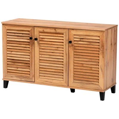 Baxton Studio Coolidge 44 1/4" Wide Oak Brown 3 -door Shoe Storage Cabinet