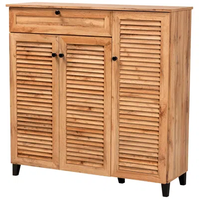 Baxton Studio Coolidge 45 1/4" Wide Oak Brown 3-door Shoe Storage Cabinet