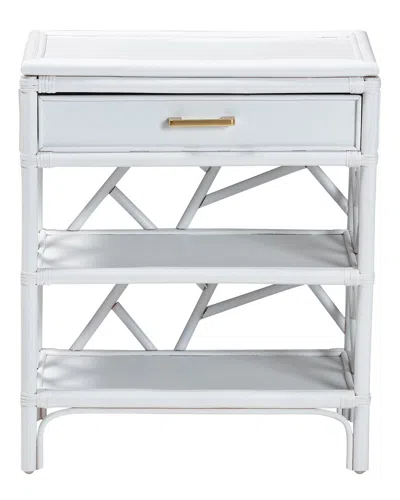 Baxton Studio Daina Rattan Nightstand With Drawer & Open Shelves In White