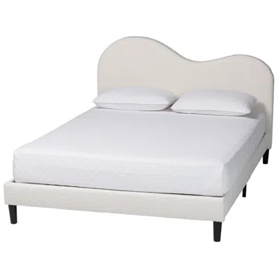 Baxton Studio Dalton Boucle Cream Fabric Upholstered Platform Queen Bed In White