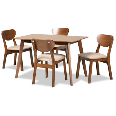 Baxton Studio Damara Sand Fabric 5-piece Dining Set In Brown