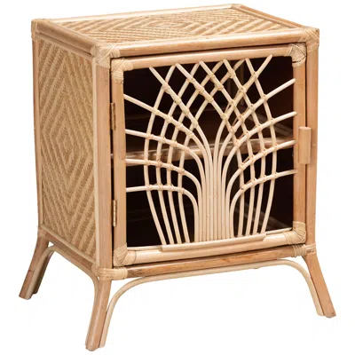 Baxton Studio Danna 22" Wide Natural Brown Rattan 1-door Nightstand