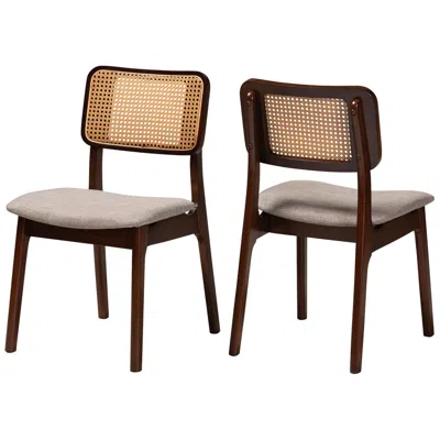 Baxton Studio Dannon Grey Fabric Walnut Wood 2-piece Dining Chair Set In Brown