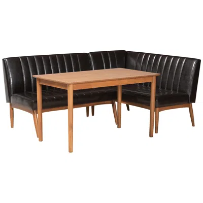 Baxton Studio Daymond Dark Brown Faux Leather 3-piece Dining Nook Set