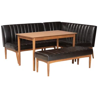 Baxton Studio Daymond Dark Brown Faux Leather 4-piece Dining Nook Set In Black