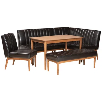 Baxton Studio Daymond Dark Brown Faux Leather 5-piece Dining Nook Set