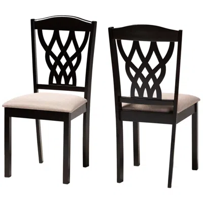 Baxton Studio Delilah Sand Fabric Upholstered Wood 2-piece Dining Chair Set In Black