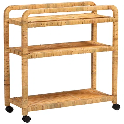 Baxton Studio Delphine 33 1/2" Wide Natural Brown Rattan Kitchen Cart