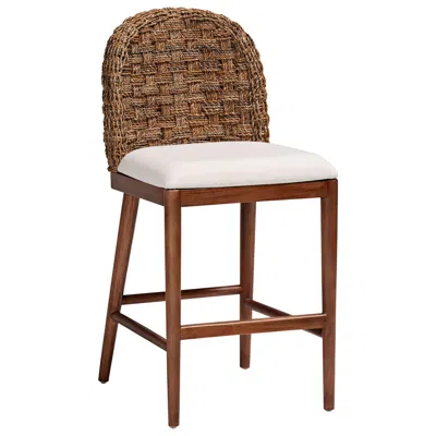 Baxton Studio Denver 23" Walnut Brown Seagrass Counter Stool