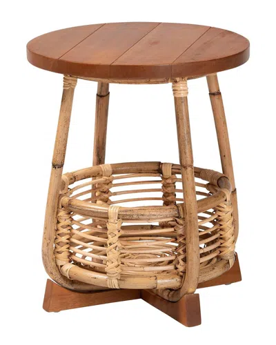 Baxton Studio Derenik Natural Rattan & Mahogany End Table In Brown