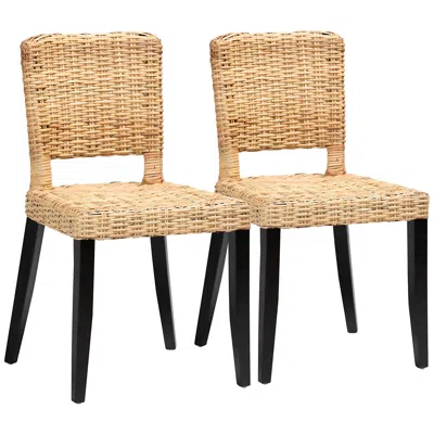 Baxton Studio Dermot Natural Brown Rattan Dining Chairs Set Of 2