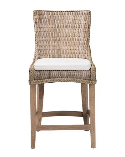 Baxton Studio Derris Natural Rattan Dining Chair With Cushion In Neutral