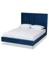 Baxton Studio Discontinued  Serrano Contemporary Glam Luxe Velvet Full Size Platform Bed In Blue