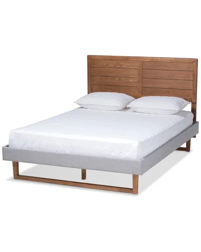 Baxton Studio Dnu  Claudia Rustic Modern Upholstered & Wood Full Platform Bed