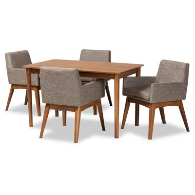 Baxton Studio Dorina Gray Gravel Fabric 5-piece Dining Set In Brown