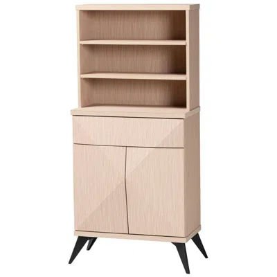 Baxton Studio Draper Two Tone Light Brown And Black Wood Kitchen Cabinet In Pink