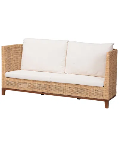 Baxton Studio Edda Natural Rattan Sofa With Upholstered Cushions In Brown