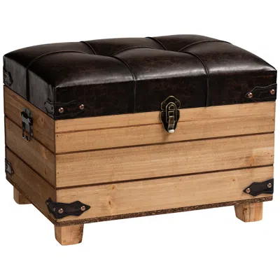Baxton Studio Edmund Dark Brown Faux Leather Storage Ottoman