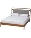 Baxton Studio Edwina Mid-century Boucle Fabric & Wood Queen Size Platform Bed In Grey