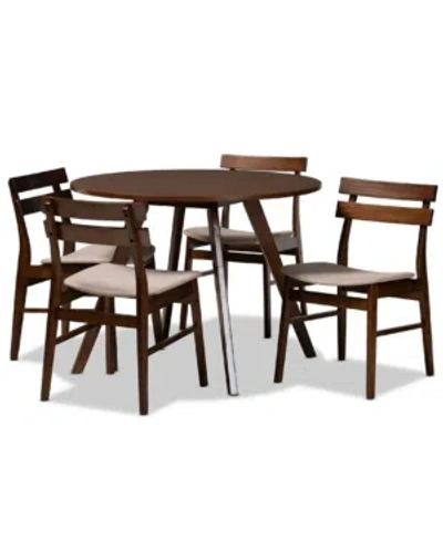 BAXTON STUDIO EIKO MID-CENTURY MODERN TRANSITIONAL FABRIC UPHOLSTERED 5 PIECE DINING SET