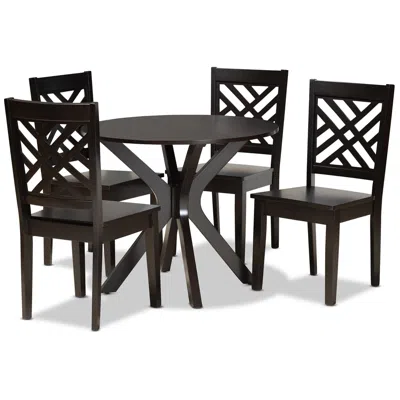 Baxton Studio Ela Dark Brown Wood 5-piece Dining Set In Black