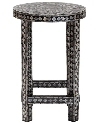Baxton Studio Elara Coastal Black & White Mother Of Pearl Capiz Shell End Table In Gray
