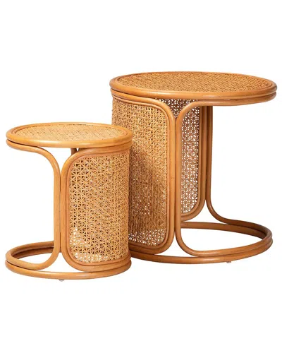 Baxton Studio Eldon Bohemian Rattan 2pc Nesting End Table Set In Brown
