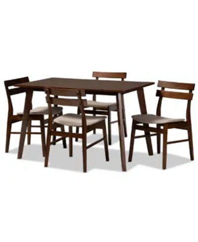 BAXTON STUDIO ELERI MID-CENTURY MODERN TRANSITIONAL FABRIC UPHOLSTERED 5 PIECE DINING SET