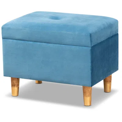Baxton Studio Elias Blue Velvet Tufted Storage Ottoman