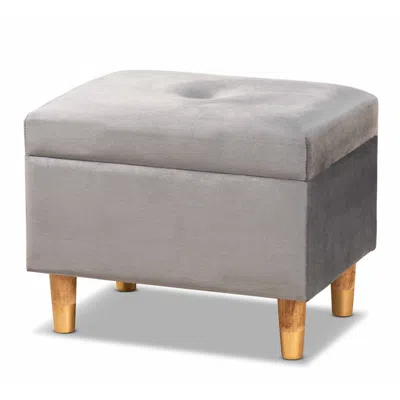 Baxton Studio Elias Gray Velvet Tufted Storage Ottoman