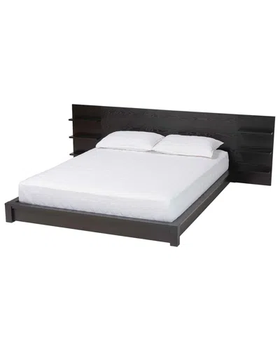 Baxton Studio Elina Modern Wood Queen Size Platform Bed With Built-in Shelves In Black