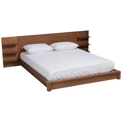 Baxton Studio Elina Walnut Brown King Platform Storage Bed With Shelves