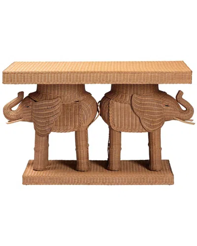Baxton Studio Elissa Bohemian Rattan Elephant Console Table In Brown